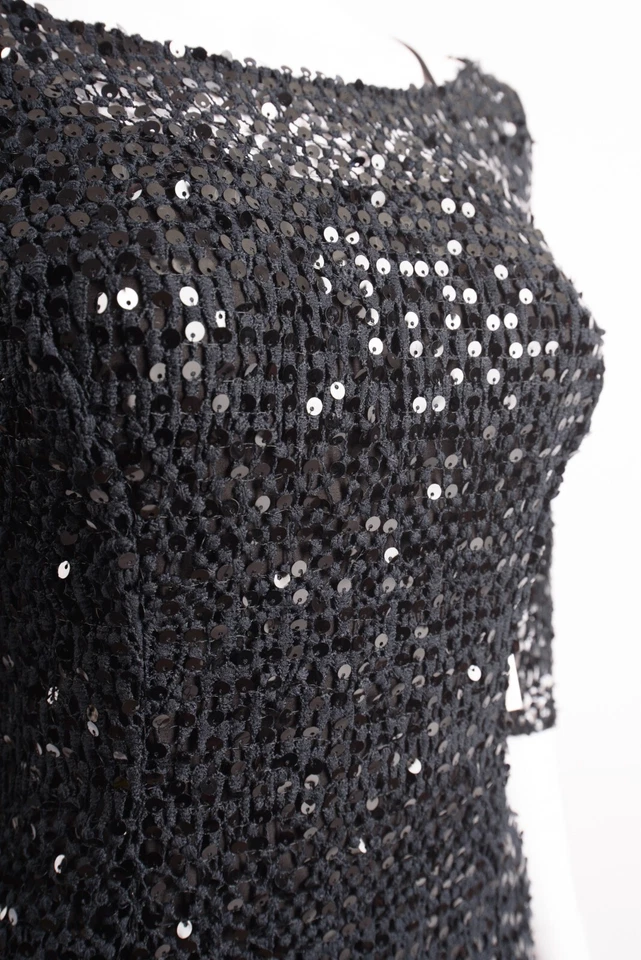 Kay Unger Womans Sequin Holiday Dress Size 4 Navy Blue Black Crochet Knit NWT - Imagem 3 de 4