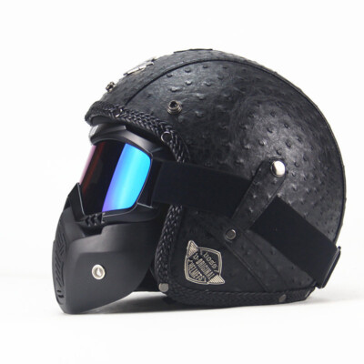 DOT Black Motorcycle Helmet Open Face 3/4 for Cruiser Street Bike Scooter M/L/XL
