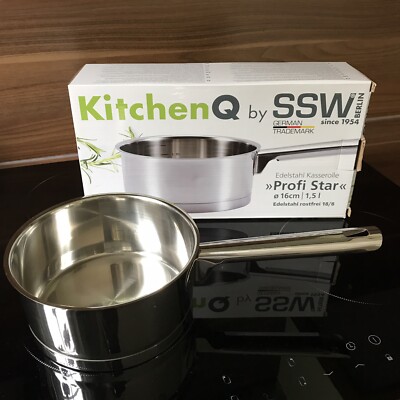 SSW Kitchen Q Profi Plus   18/8 Edelstahl Stielkasserolle Kochtopf   16cm /1,5L
