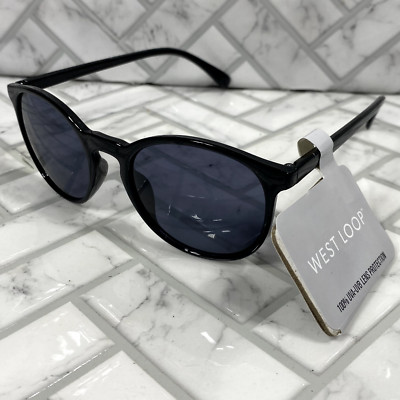 NWT West Loop Sunglasses LCVL 22 05 BLK Round Black Frames 100% UVA-UVB