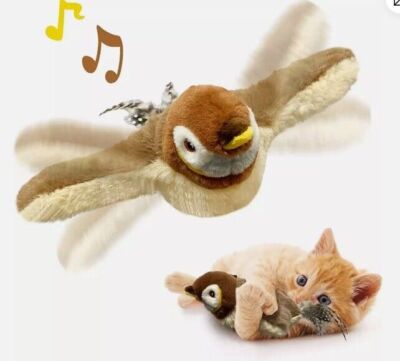 Flapping Bird Sparrow Cat Toy Lifelike Chirping Sounds Touch-Activated Kitten
