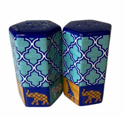 Sea World Moroccan Style Salt & Pepper Shakers African Animals Blue