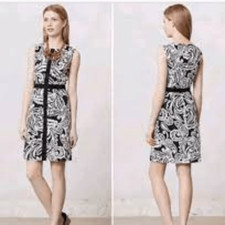 ANTHROPOLOGIE Tabitha Black White Eyelet Sheath Dress Size 6