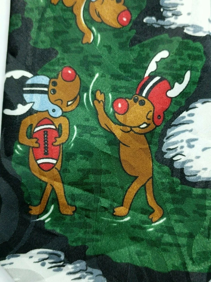 Santa Claus Skiing Reindeer Playing Football Christmas Tree Novelty Necktie - Image 3 of 4