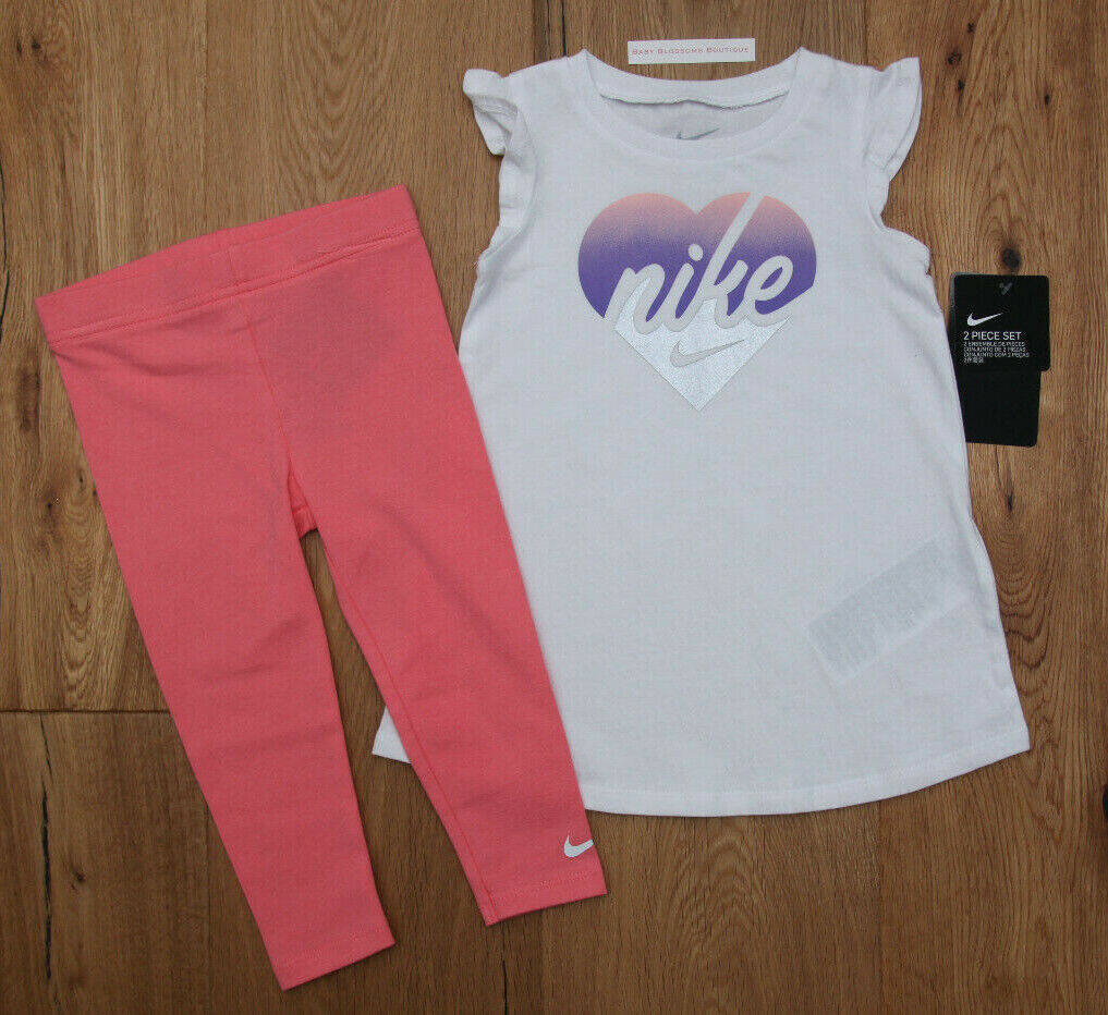 Nike Baby Girl Short Sleeve Top Legging Set White, Coral