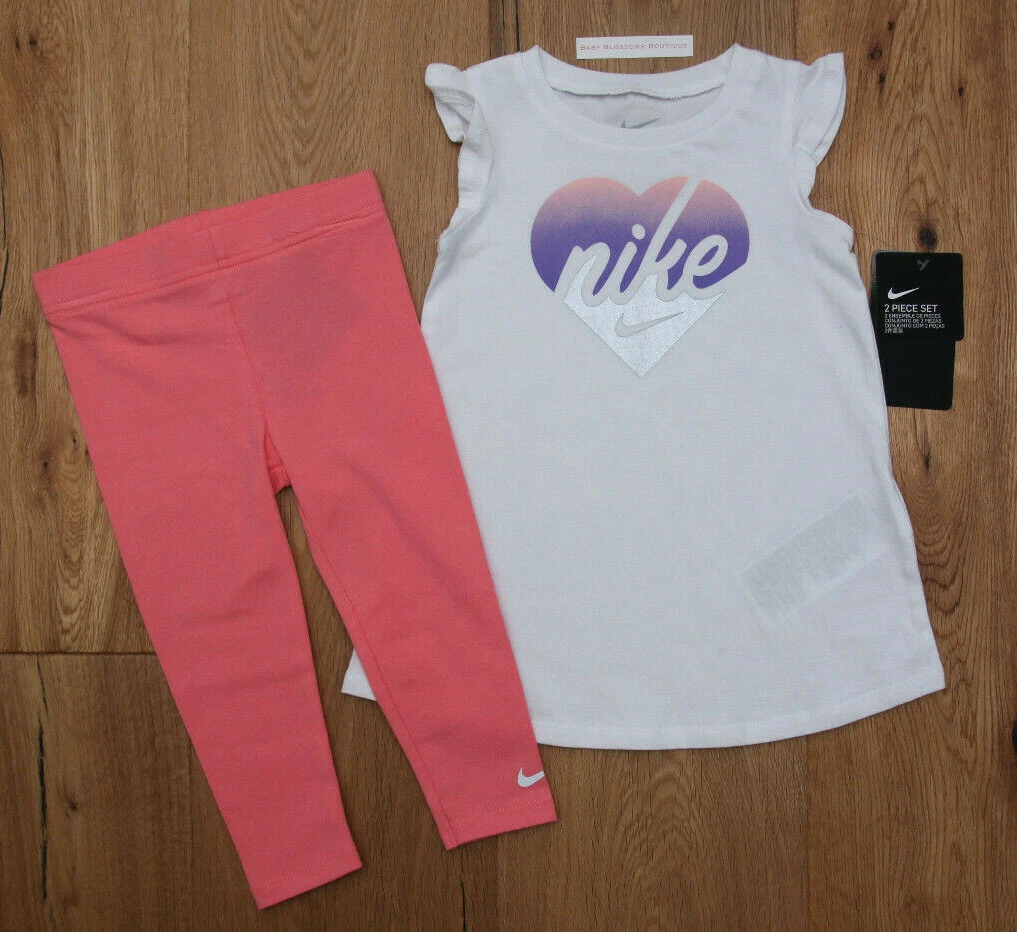 Nike Baby Girl Short Sleeve Top & Legging Set ~ White, Coral, Purple & Silver ~