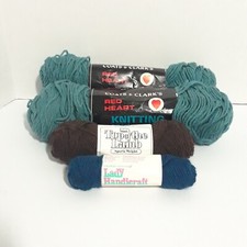 Vintage Red Heart 100 Wool Yarn Lot Of 4 Skeins Mix Green Brown Blue Worsted