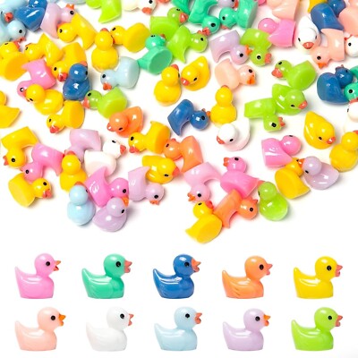 100 Stück Mini Enten Harz, 10 Farben Mini Duck Figuren Miniatur Enten Kleine Bun