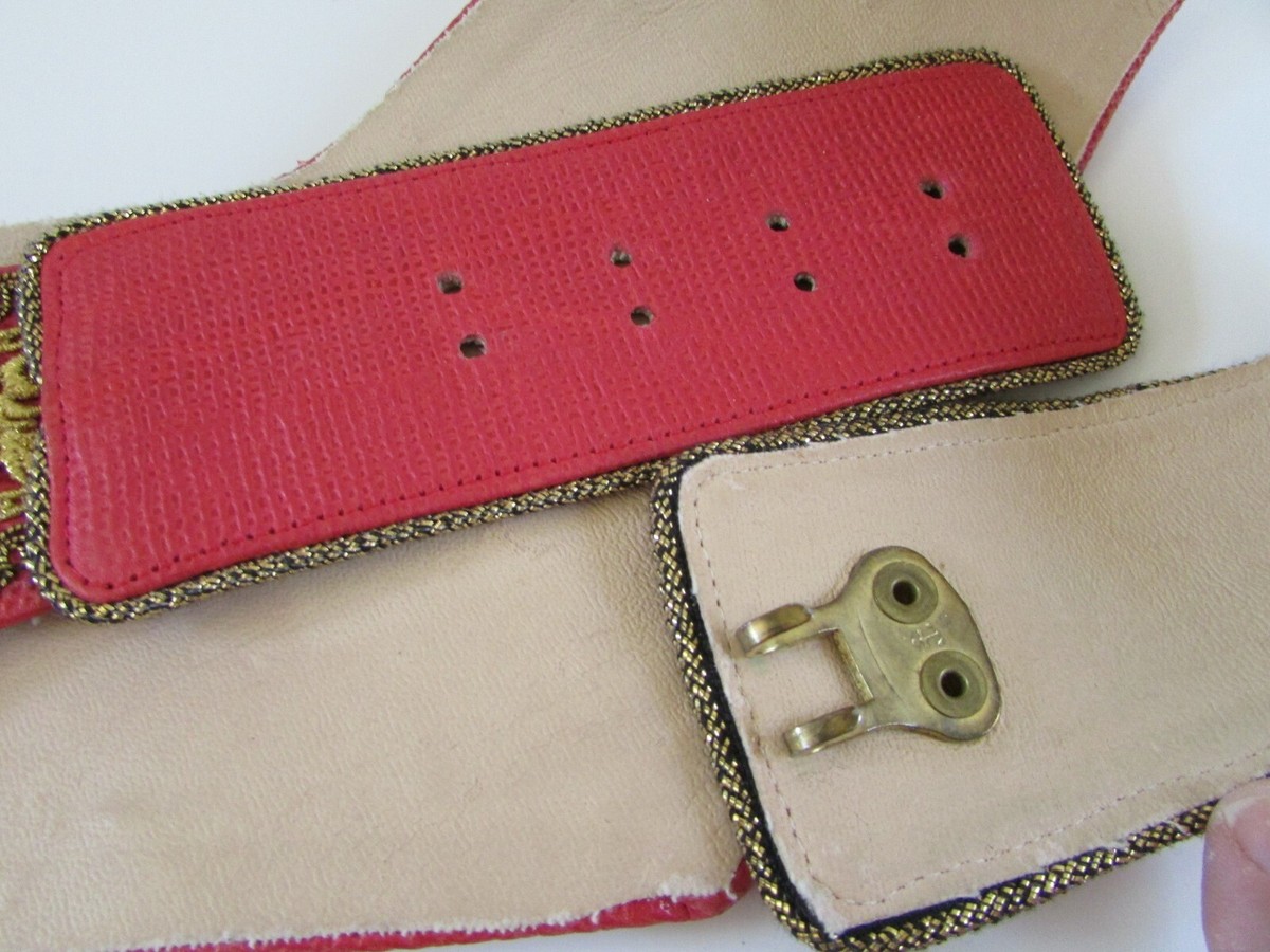 Vintage 1980s Laise Adzer red suede beaded waist belt VTG LAISE ADZER Red Leather Gold Beaded Statement Belt Sz M  main image 3