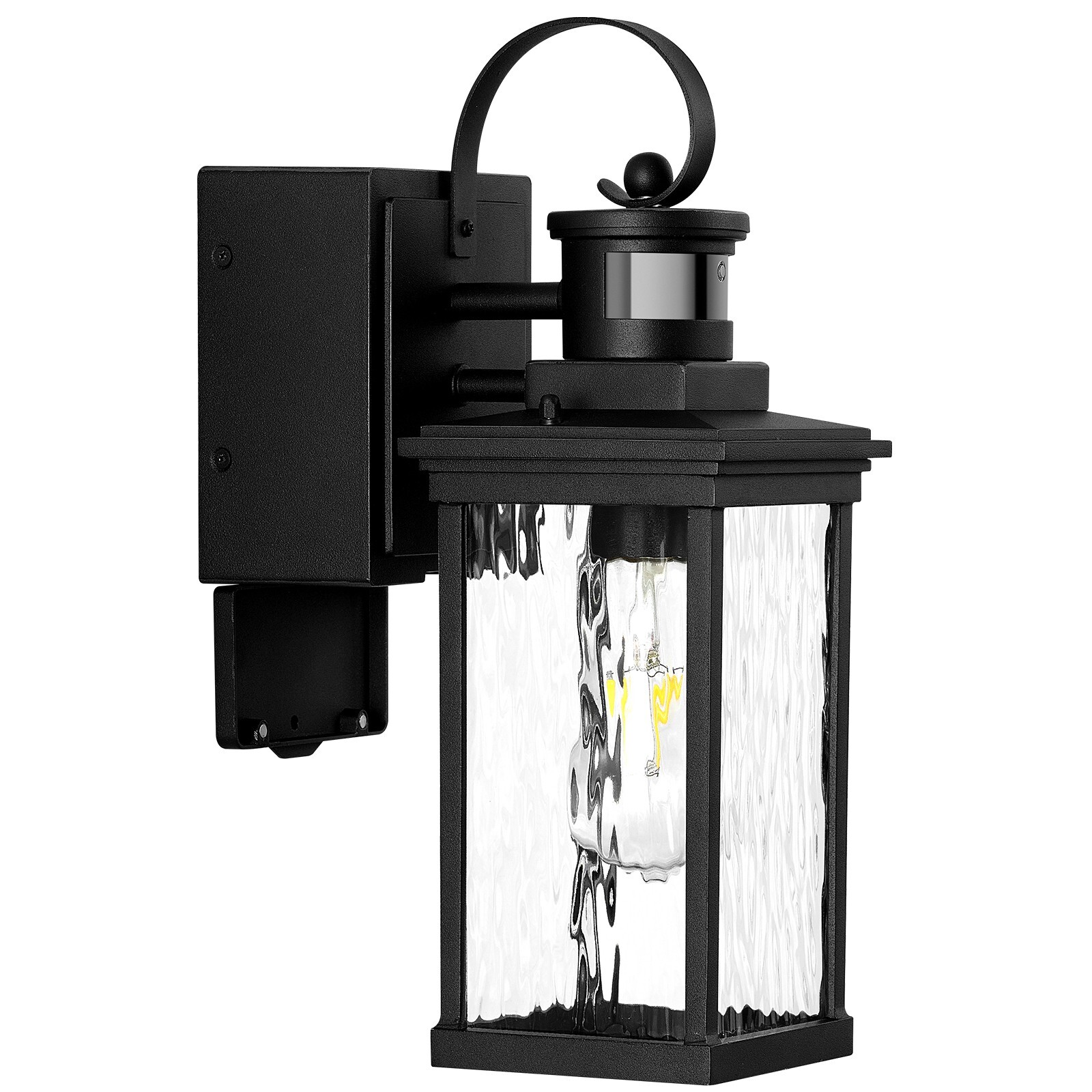 Outdoor Porch Light with GFCI Outlet, Motion Sensor Outdoor Wall Sconce Lantern