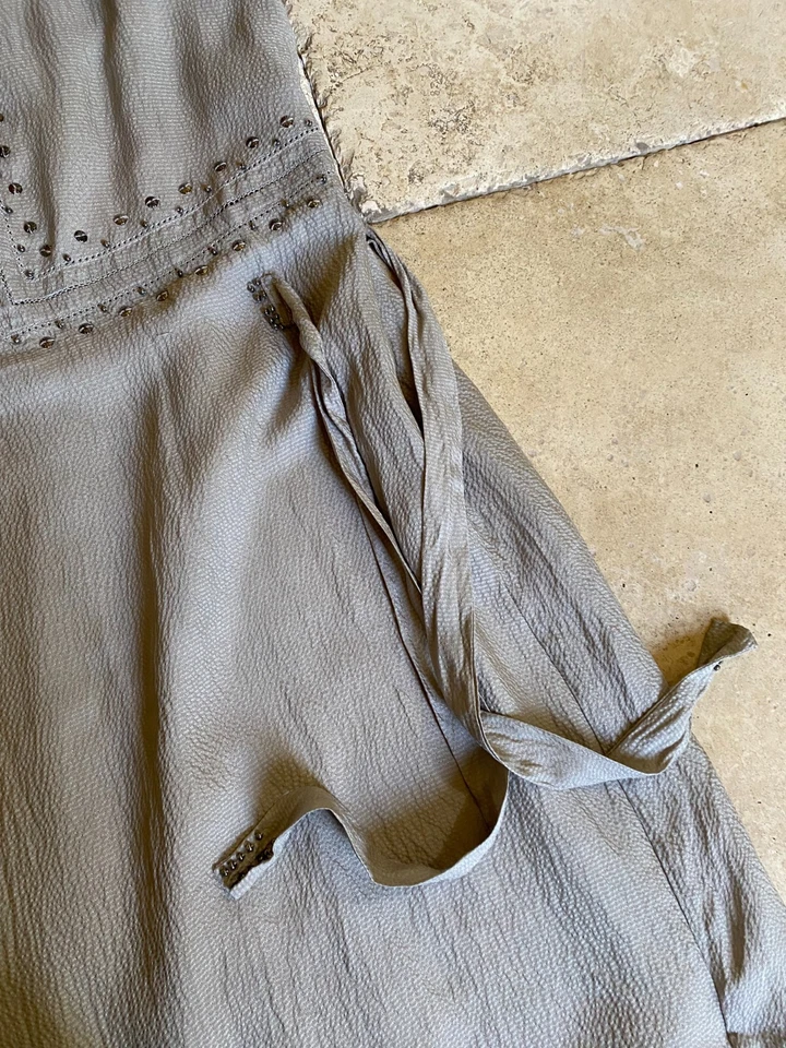 Charlotte Ronson Grey 100% Silk Studded Tie Side Mini Dress Indie Sleaze Size 2 - Image 4 of 4