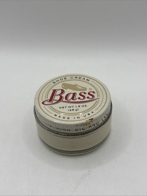 VTG Bass Ecru Shoe Cream 1.6oz Glass Jar Contains Mink Oil And Lanolin