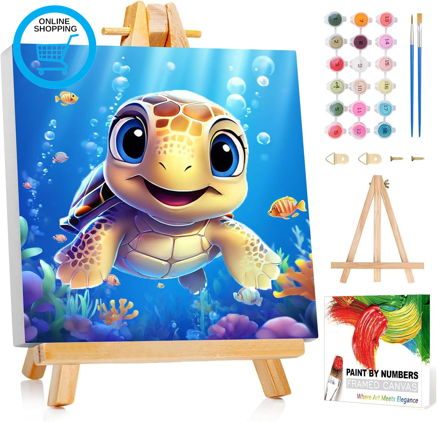 Turtle Paint by Numbers for Kids, Turtle Paint by Number with Frame and Easel, P