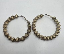 Large Vintage Gold-Tone Twisted Spiral Coil Hoop EARRINGS
