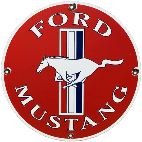 VINTAGE FORD MUSTANG PORCELAIN SIGN GAS AUTOMOBILE SERVICE MOTOR CO TUCKS DEALER