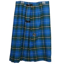 Kinloch Anderson Tartan Kilted Skirt Pleated Wool Green Plaid Sz US 14 GB 16