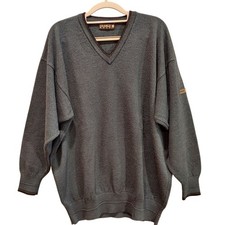 Pringle Golf Mens L Blue Sweater Wool V-Neck Tight Textured Knit Career Preppy