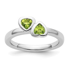 925 Sterling Silver Stackable Expressions Peridot Double Heart Ring Size 7