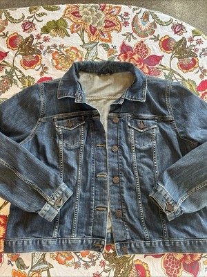 Lands End Women's Denim Trucker Jacket Size XL Blue Y2K Western Americana
