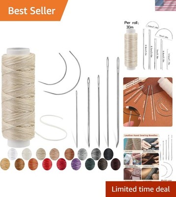 150D Waxed Thread & 7 Leather Hand Sewing Needles - 32 Yards Beige Repair Kit