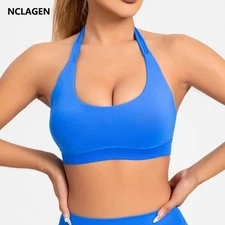 Women's SPORTS Bra Seamless Halter Push-Up Open Back High Support Gym Top
