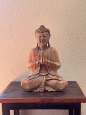 Hand-Carved Solid Wood Buddha Statue   16.5" Tall Meditative Sculpture for Home