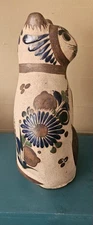 Vintage Large Mexican Tonala Sitting Cat Folk Art Hand Painted Clay Pottery