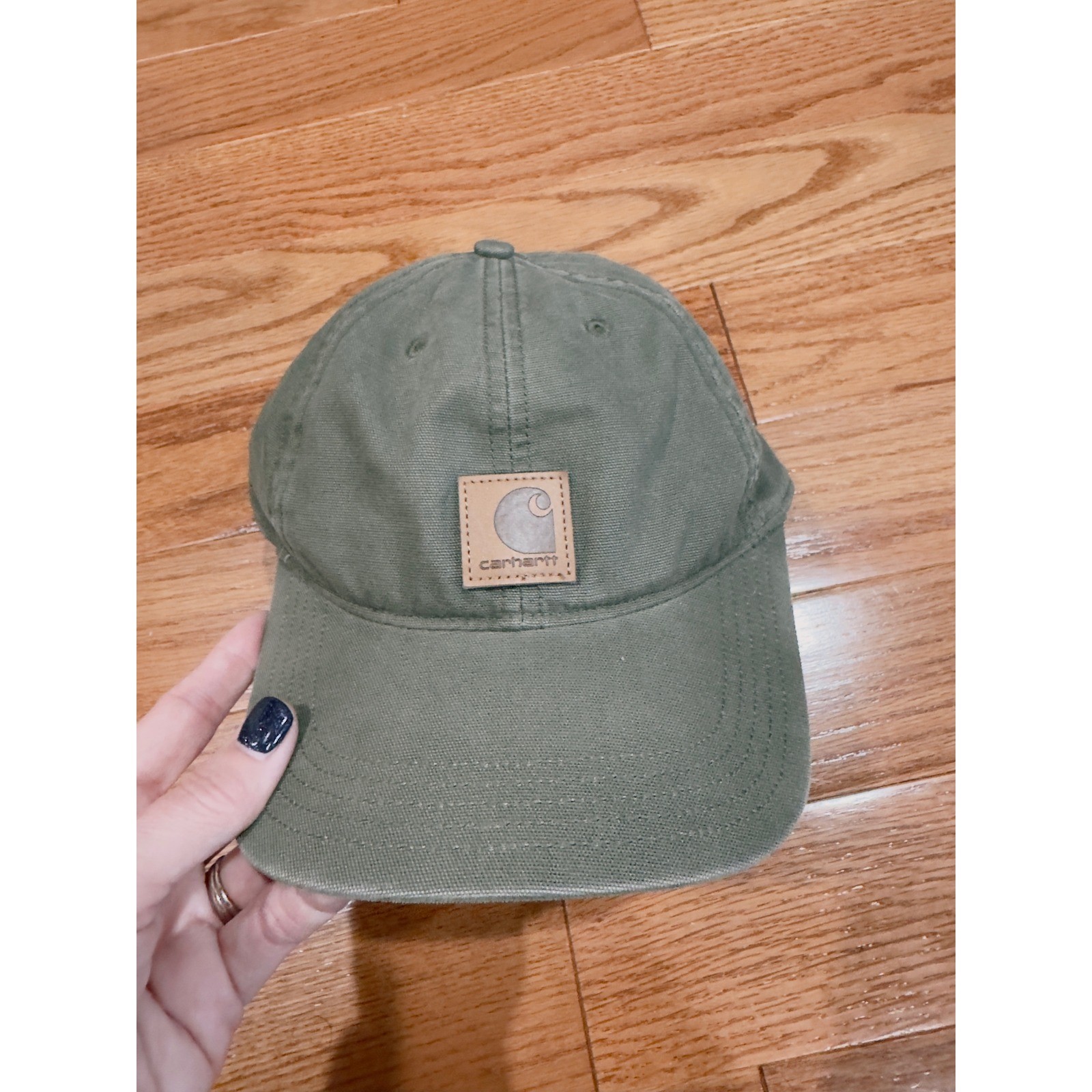Carhartt Olive Green Canvas Baseball Cap Adjustable Strap Logo Patch