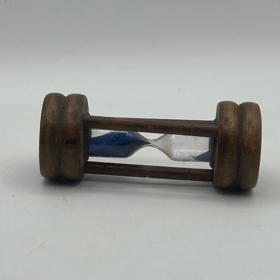 Miniature Wooden Hourglass Sand Timer Blue Sand Desk Decor Accent Piece - Image 2 of 4