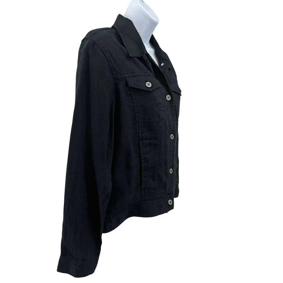 Jones & Co 100% Linen Jones & Co Button Front WMNS M Black Jacket Lightweight - Image 3 of 4