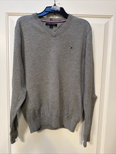 Tommy Hilfiger Spring Sweater Cotton V-Neck, Logo On Chest Men  s Size Small Gray