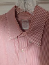 Brooks Brothers Makers Long Sleeve Shirt 17.5 - 34 All Cotton White  Red USA