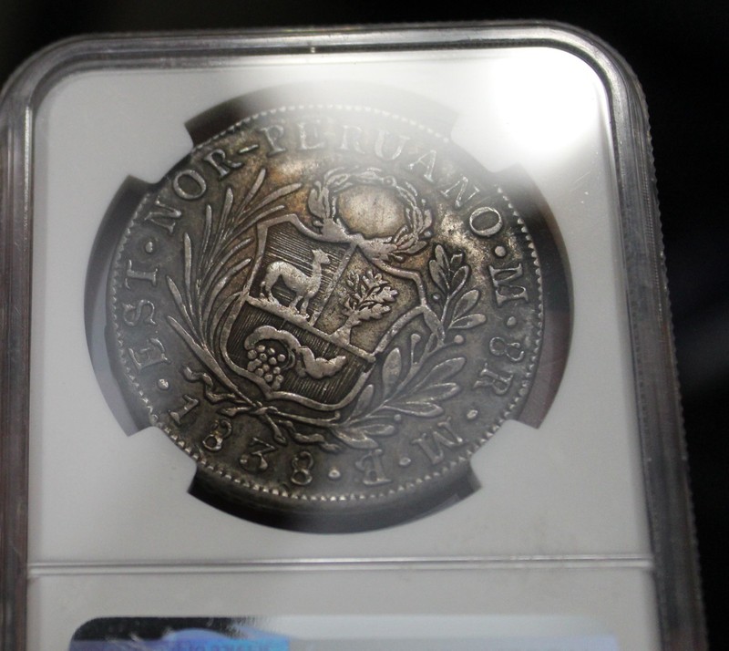 1838 MB ( (LIMA-PERU) 8 REALES --NORTH PERU-- XF-40 --NGC-- VERY SCARCE--