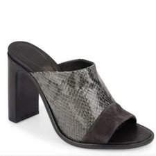 Rag & Bone Sandal Heel Gray Mules Snake Embossed Leather Tristan  Sz 37 1/2