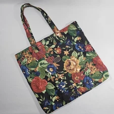 Vintage Gitano Tote Bag Fabric Reusable Shopping Market Flowers Floral Black