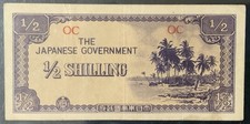 1942 OCEANIA WWII JAPANESE OCCUPATION PAPER MONEY - 1/2 SHILLING BANKNOTE!