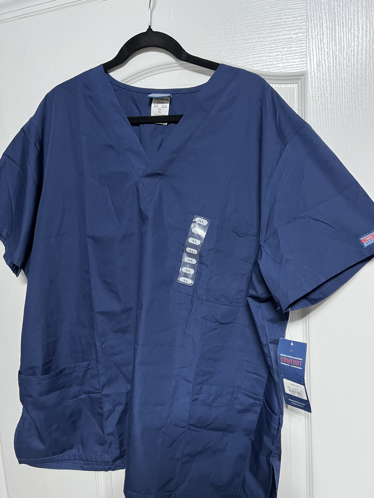 Cherokee Workwear Unisex - X Large -3-Pocket V-Neck Scrub Top - Navy Blue