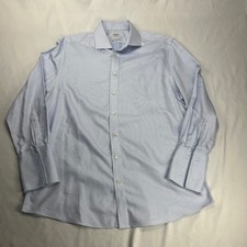 Charles Tyrwhitt Dress Shirt Blue Micro Diamond Slim Fit French Cuff 17/33