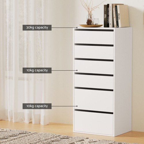 Artiss Chest of 6 Drawers Dresser Tallboy Storage Cabinet White - Picture 7 of 8