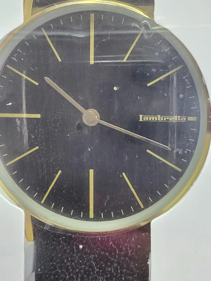 Lambretta Cesare 42 esfera negra en cuero negro y banda de malla plateada conjunto dúo ¡NUEVO EN CAJA! Foto 3 de 4