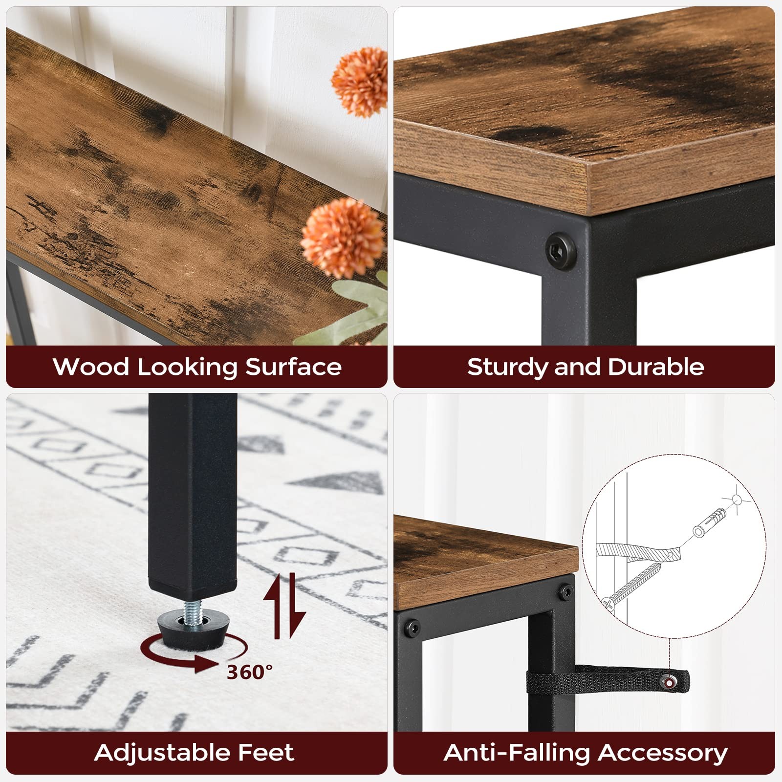 MAHANCRIS Skinny Console Table with Power Outlets, 55.1 Narrow Sofa Table, Be...