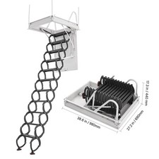 Steel Attic Ladder Ceiling-Mounted Attic Stairs for 8.5-9.4 ft Ceilings