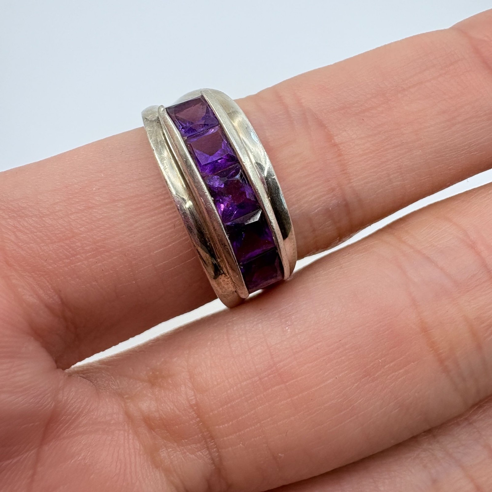 Amethyst Channel Set Statement Ring VTG Solid Ste… - image 7