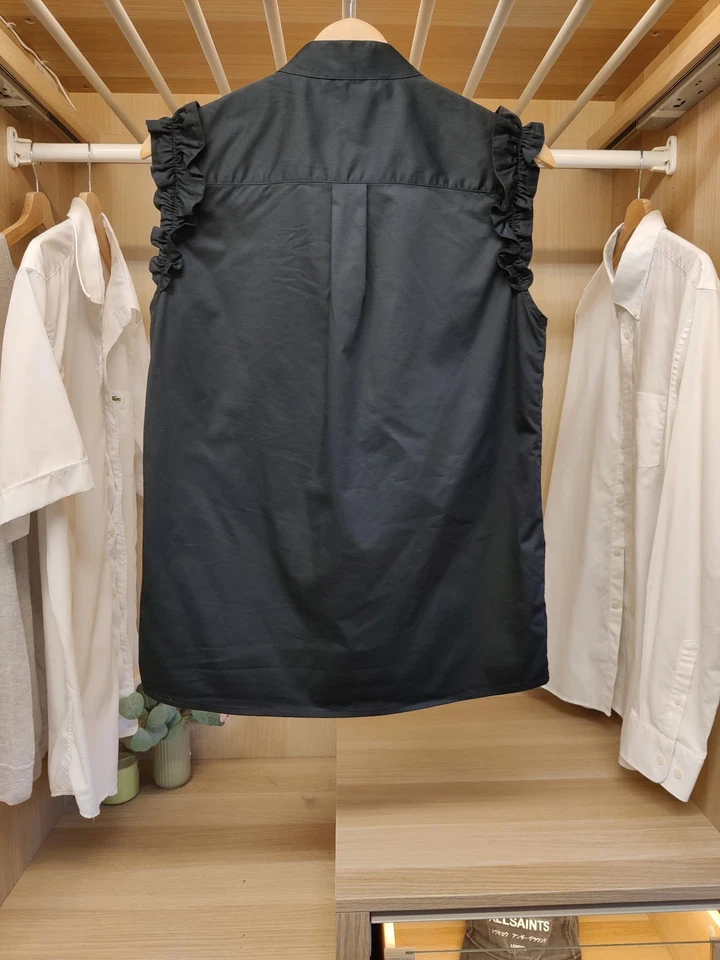 LOVE MOSCHINO UK 12 CAMISA NEGRA TOP BLUSA VOLANTE SIN MANGAS TACHONADO DELANTERO MUJER Foto 2 de 4