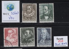 WC1_32643 NETHERLANDS. 1938 FAMOUS DUTCH MEN semi-postal set. Sc.B103-B107. Used