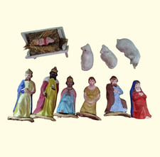 10 St. sehr alte Krippen Figuren (um 1880) Masse Pappmachee Figuren Erzgebirge