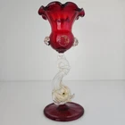 VINTAGE MURANO VENETIAN ITALIAN ART GLASS RUBY RED GOLD FLECKS FISH STEM