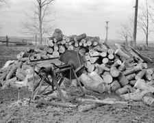 Lumber Cordwood Buzz Saw Firewood Pile Farm Park County Indiana 1940 8x10 photo