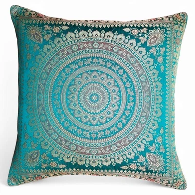 Funda de cojín de brocado de seda mandala indio sofá decoración étnica del... - Imagen 1 de 4