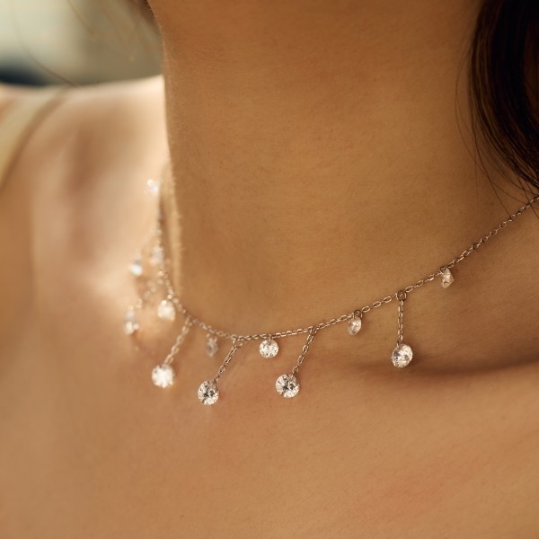 925 Sterling Silver Dangle Drop Cubic Zirconia Necklace Bridal Prom 18